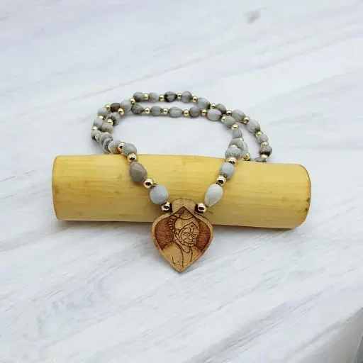 Wooden Carving Hanuman ji Handmade with Beads Mala