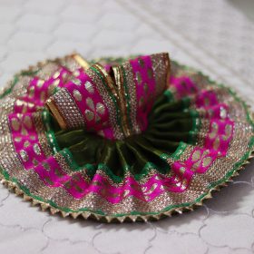 Pink-Green Zari Embroidered Laddu Gopal Poshak
