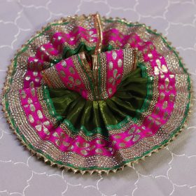 Natkhat Gopala Pink-Green Zari Embroidered Laddu Gopal Poshak