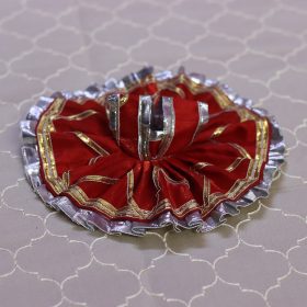 Red & Silver Laddu Gopal Ji Poshak – Satin & Zari Lace Shringar Dress